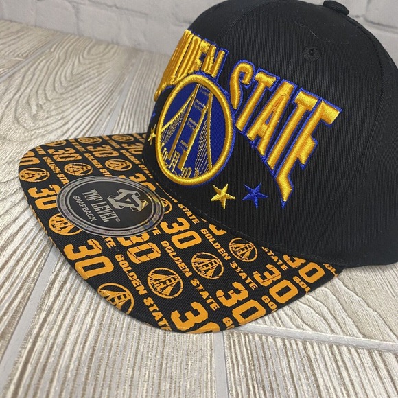 Top Level Golden State Warriors Logo Spellout Flat Bill Hat SnapBack Black New - Picture 7 of 9